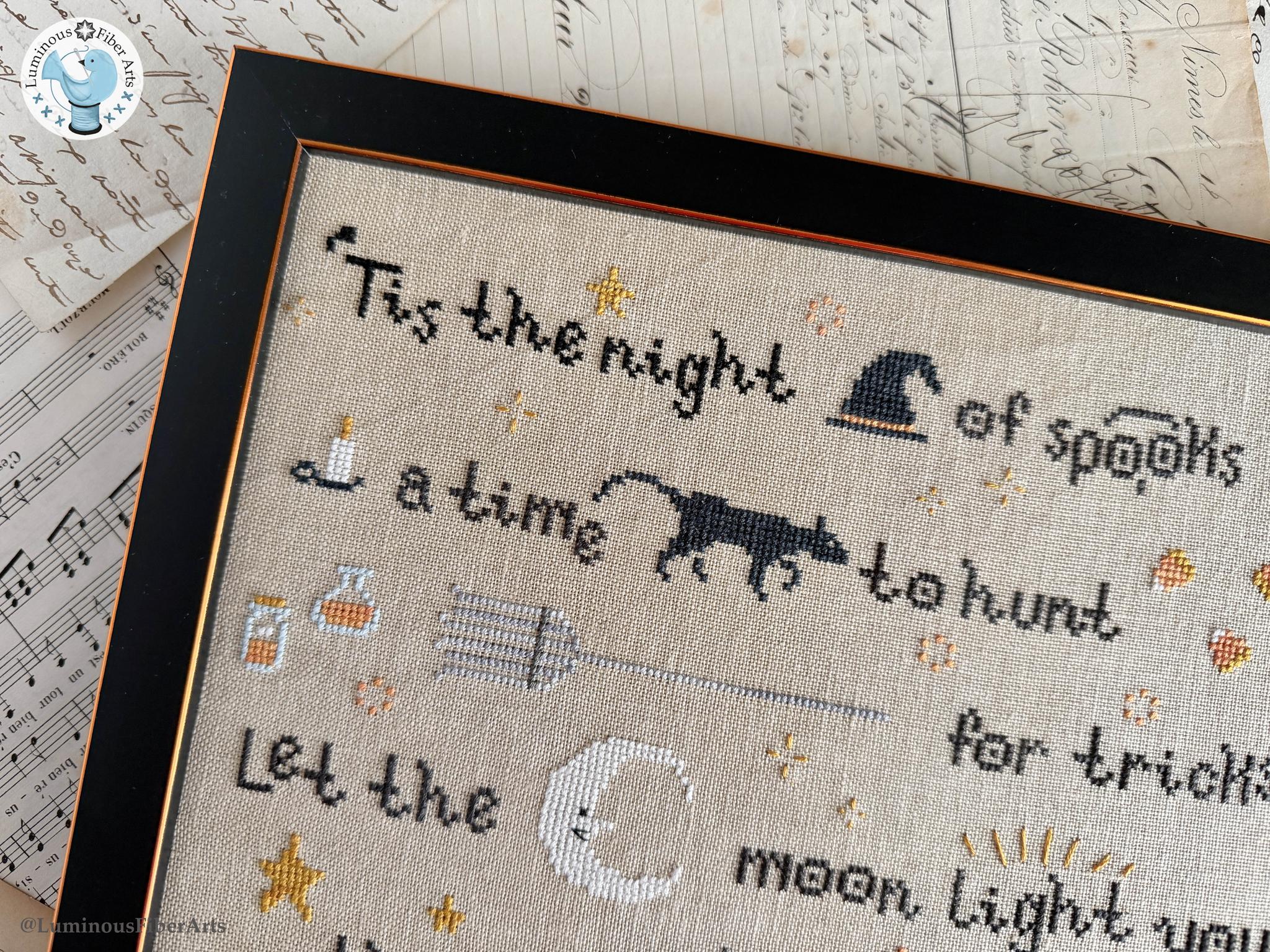 'Tis the Night - Halloween Cross Stitch Pattern, different perspective #1, zoomed in. Select this picture to zoom back out.
