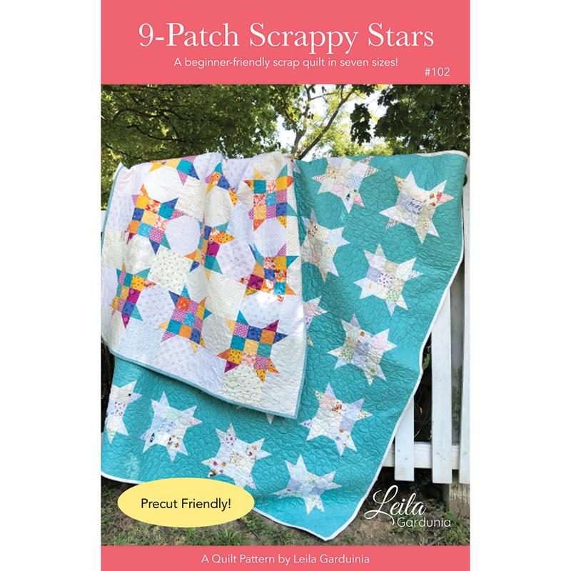 9-Patch Scrappy Stars - Quilt Pattern, zoomed in. Select this picture to zoom back out.