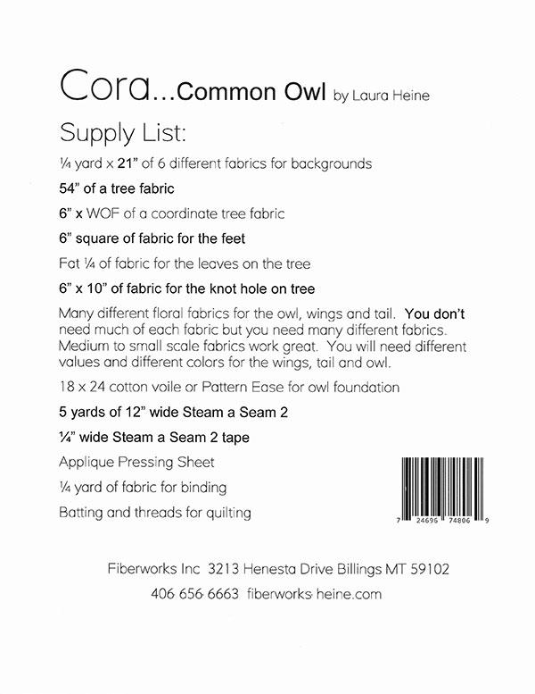 Cora...Common Owl - Quilt Pattern
