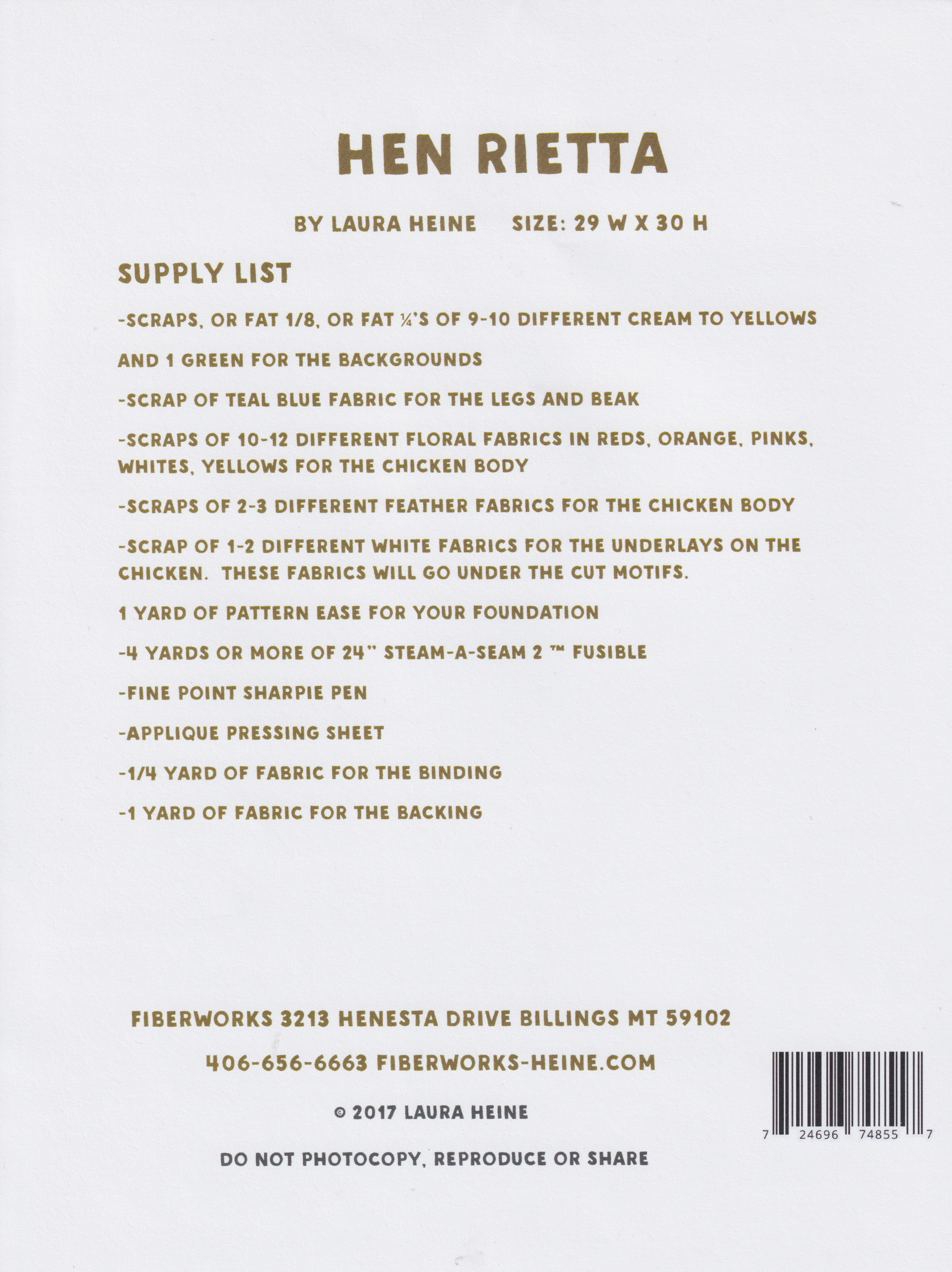 Hen Rietta - Quilt Pattern