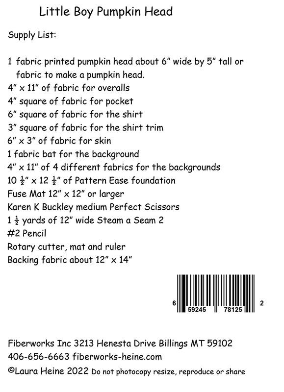 Little Boy Pumpkin Head - Halloween Quilt Pattern 
