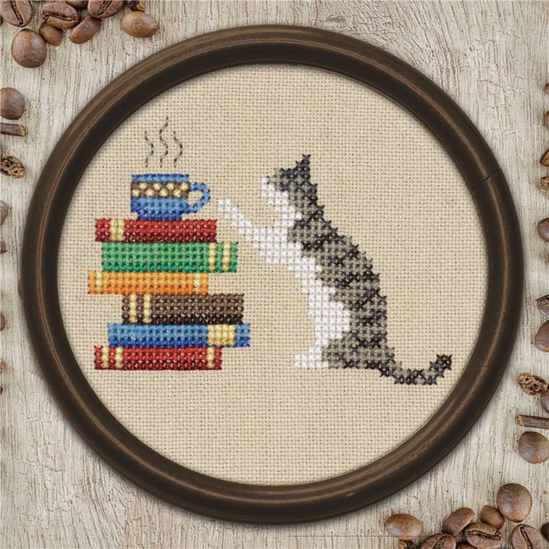 Cat, Books and Coffee - Cross Stitch Pattern