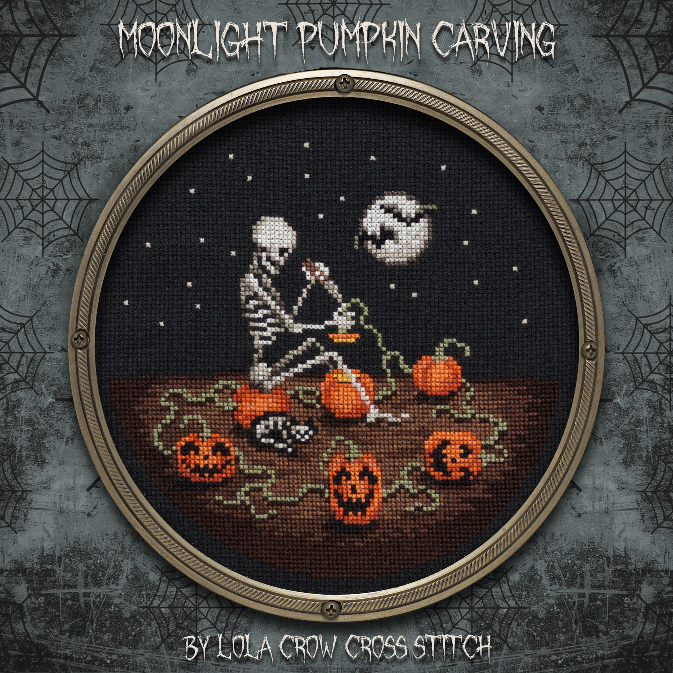 Moonlight Pumpkin Carving - Halloween Cross Stitch Pattern