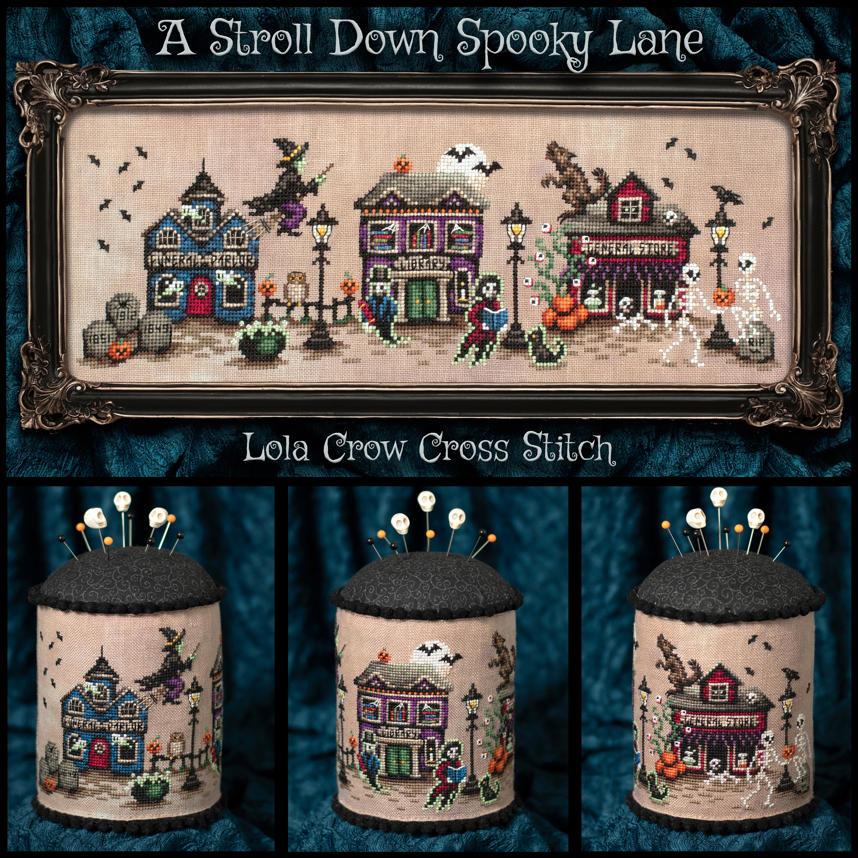 A Stroll Down Spooky Lane - Halloween Cross Stitch Pattern, zoomed in. Select this picture to zoom back out.