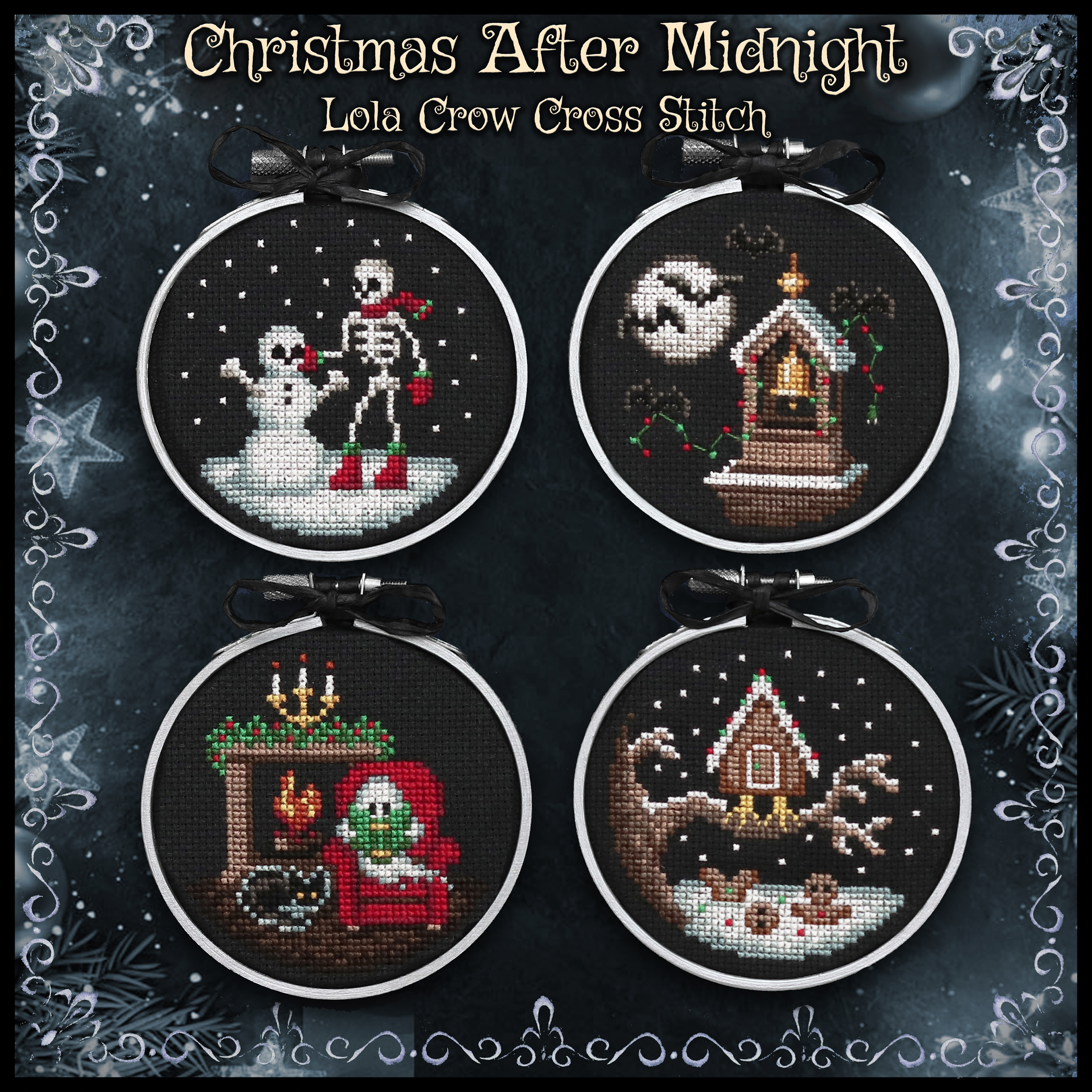 Christmas After Midnight Ornament Set - Cross Stitch Pattern, zoomed in. Select this picture to zoom back out.