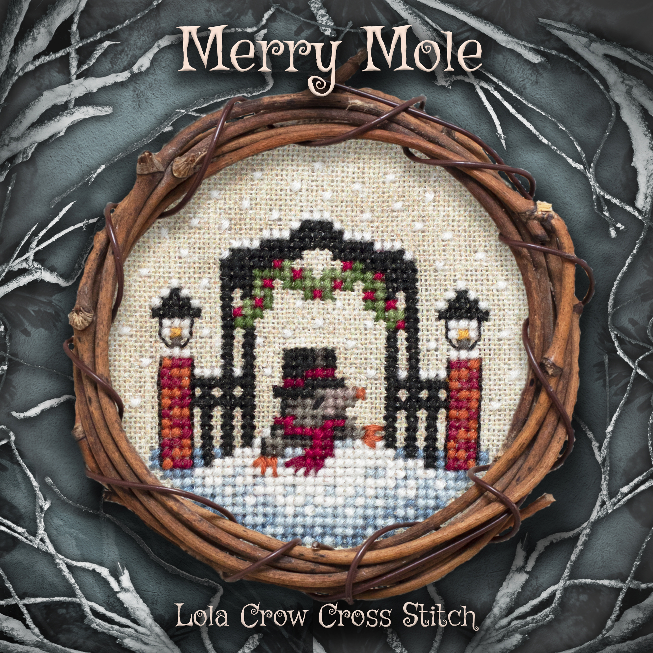 Merry Mole - Christmas Cross Stitch Pattern, zoomed in. Select this picture to zoom back out.