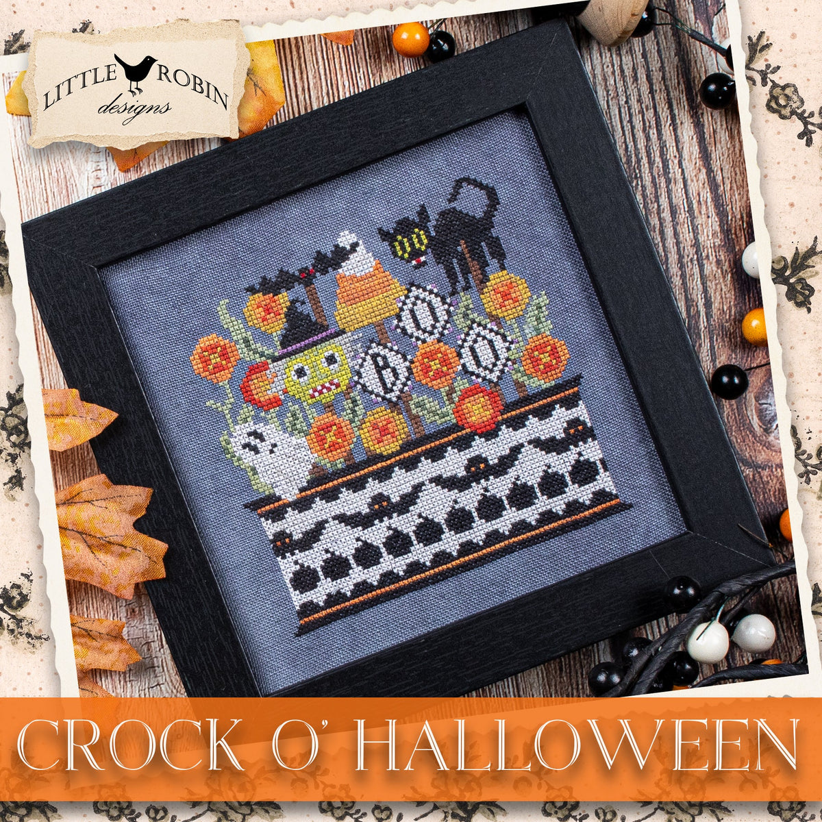 Crock O'Halloween - Cross Stitch Pattern, zoomed in. Select this picture to zoom back out.