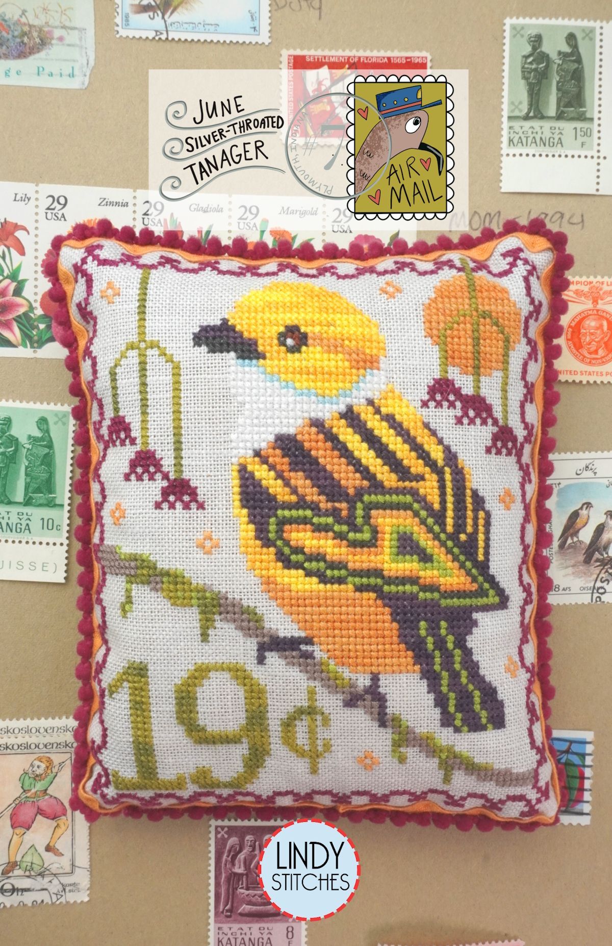 Air Mail June Silver-Throated Tanager - Cross Stitch Pattern