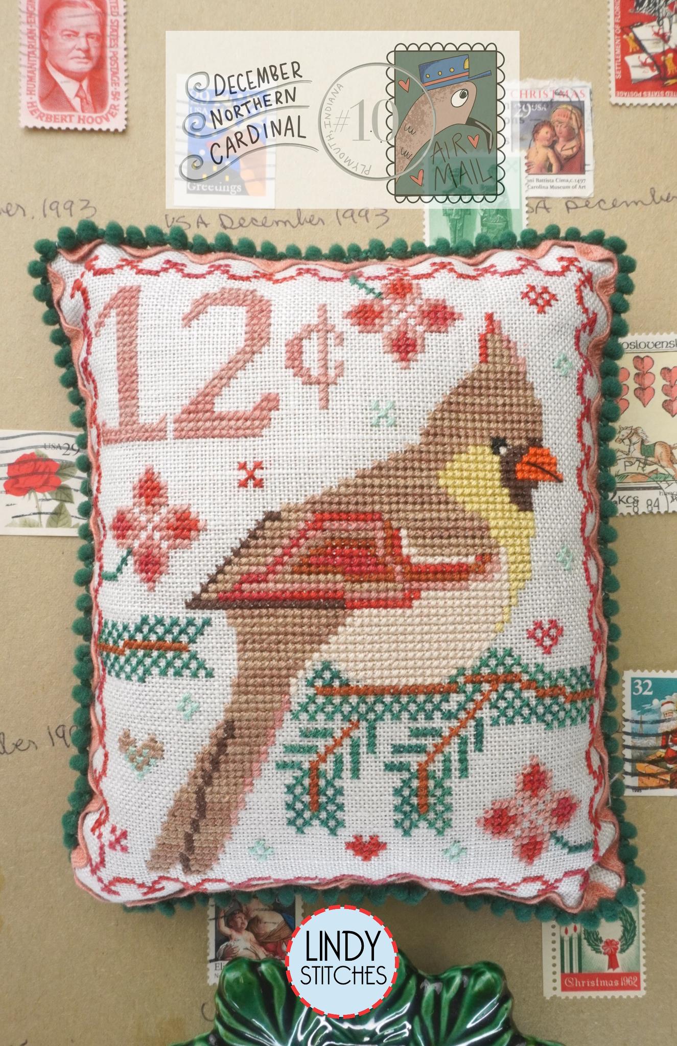 Air Mail December Northern Cardinal - Cross Stitch Pattern