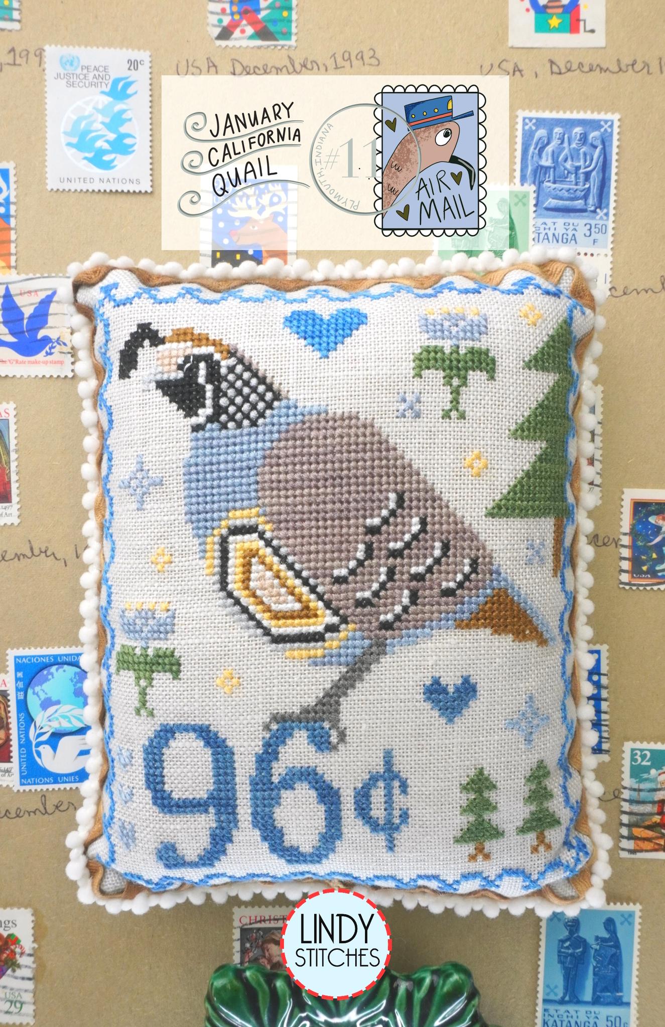 Air Mail January California Quail - Cross Stitch Pattern