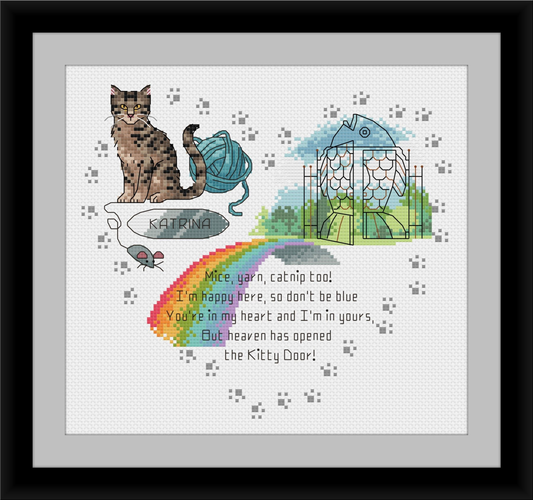 Heaven's Kitty Door (Dark Brown Tabby) - Cross Stitch Patter
