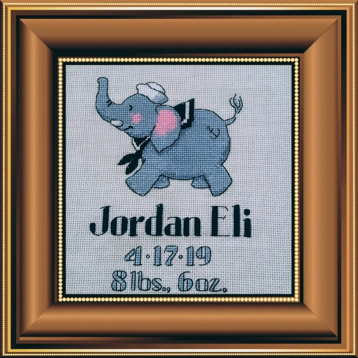 Sailor Elephant Birth Record - Cross Stitch Pattern