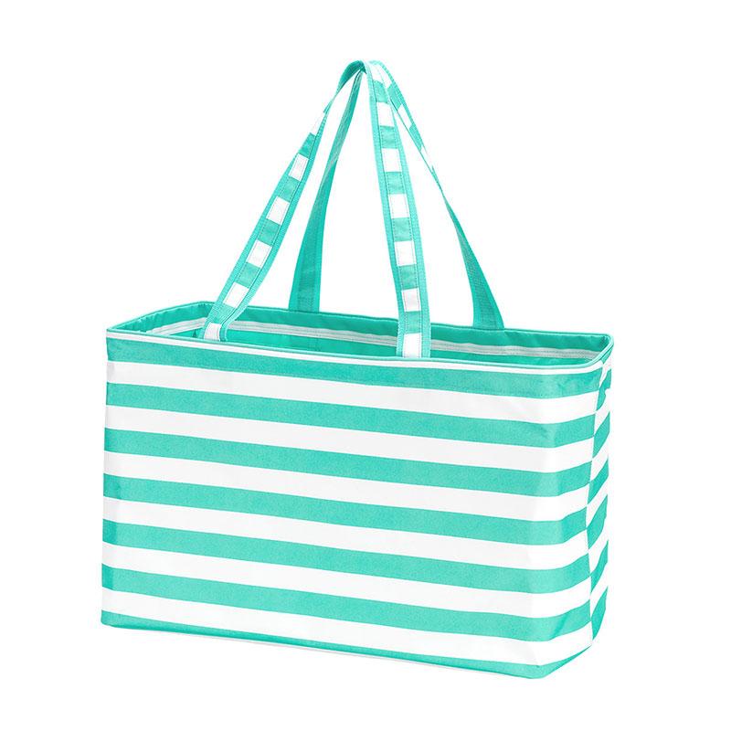Quilt Tote Mint/White Stripe 