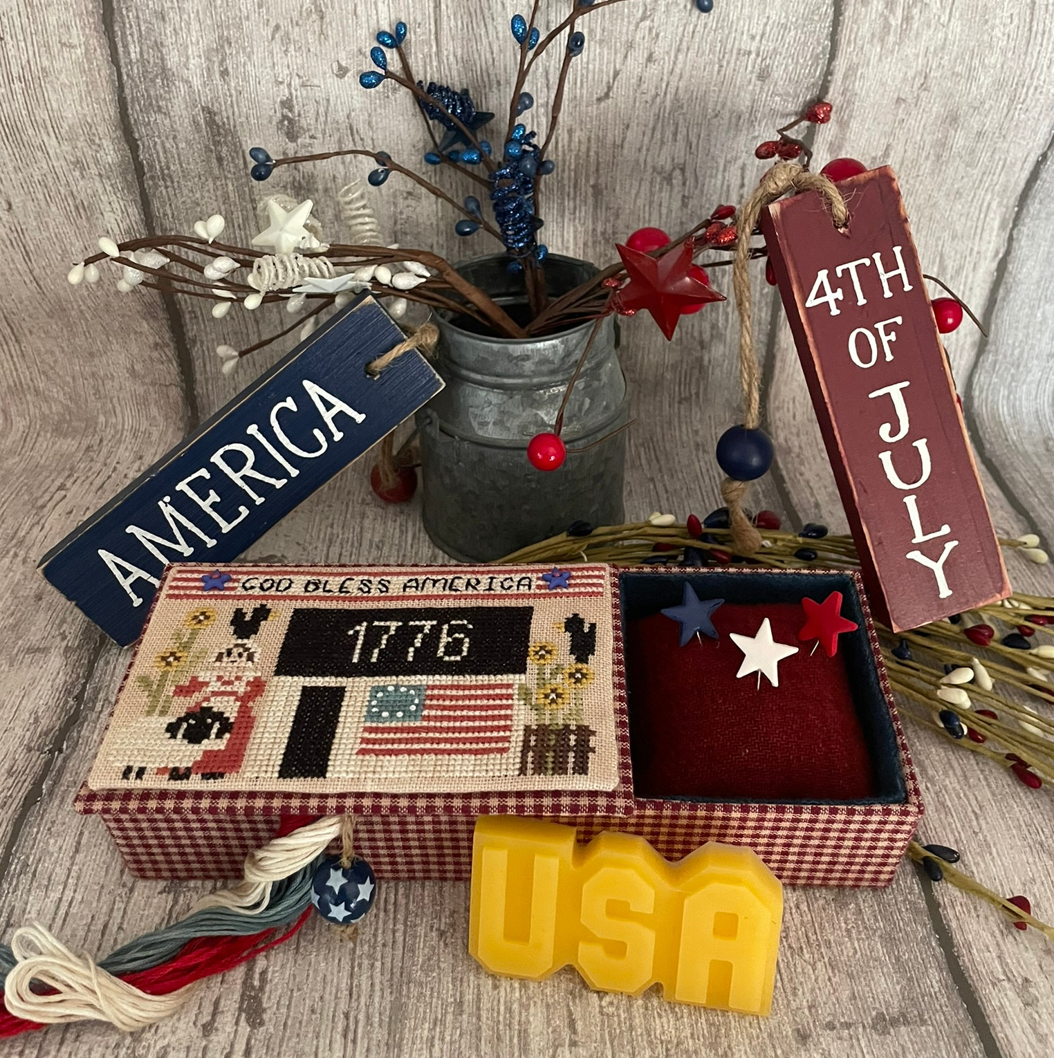 God Bless America Sewing Box - Cross Stitch Pattern