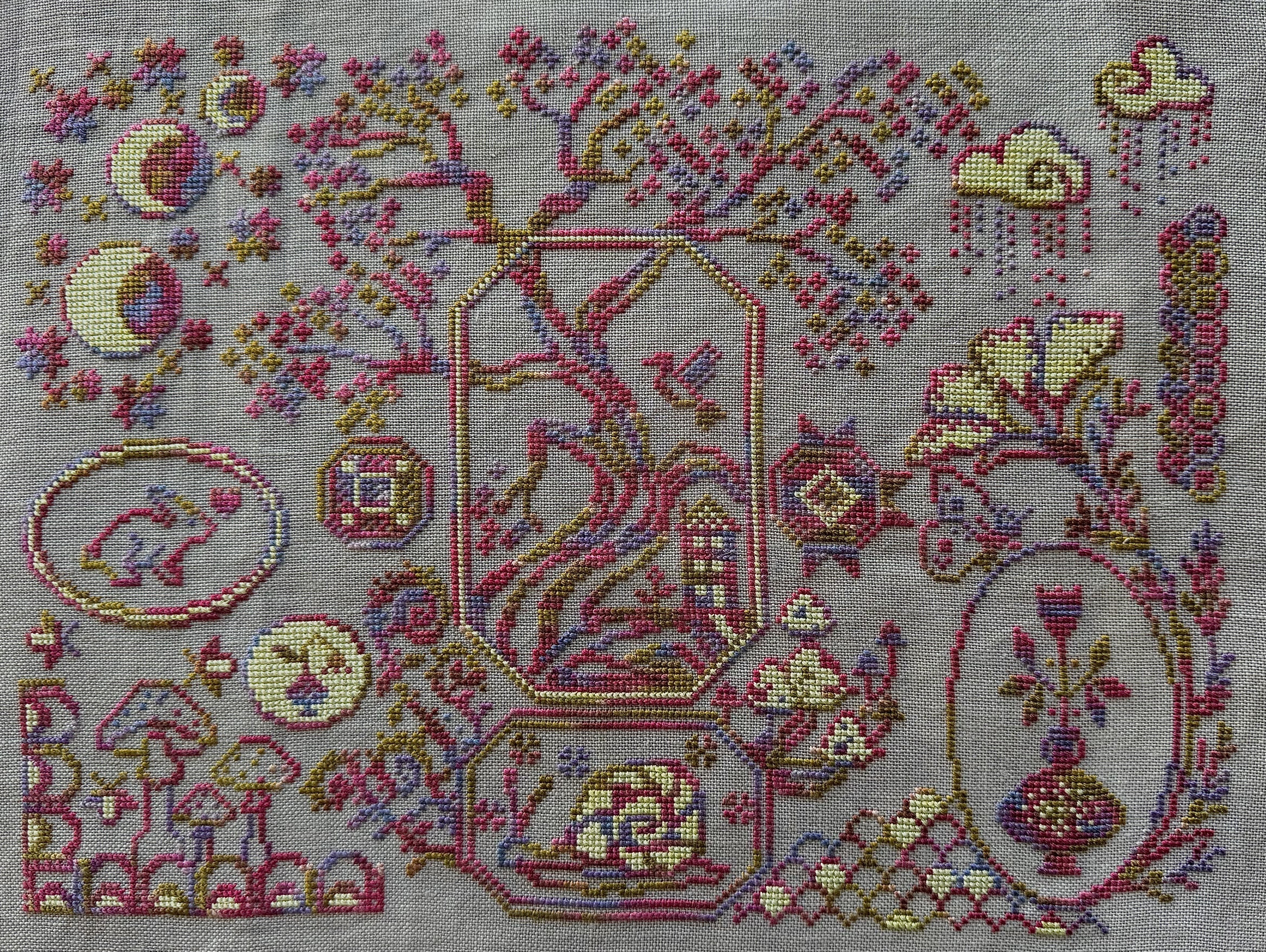 Woodland Whimsy Sampler - Cross Stitch Pattern, different perspective #1, zoomed in. Select this picture to zoom back out.