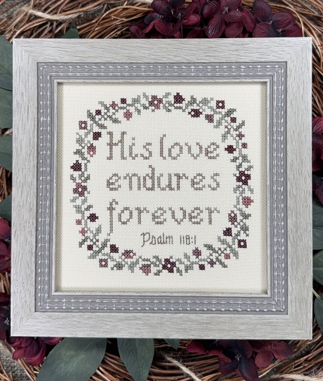 His Love Endures Forever - Christian Cross Stitch Pattern, zoomed in. Select this picture to zoom back out.