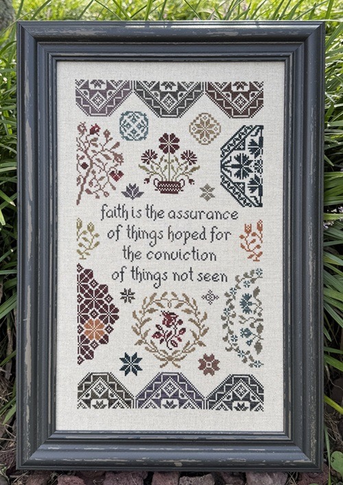Quaker Assurance - Christian Cross Stitch Pattern, zoomed in. Select this picture to zoom back out.