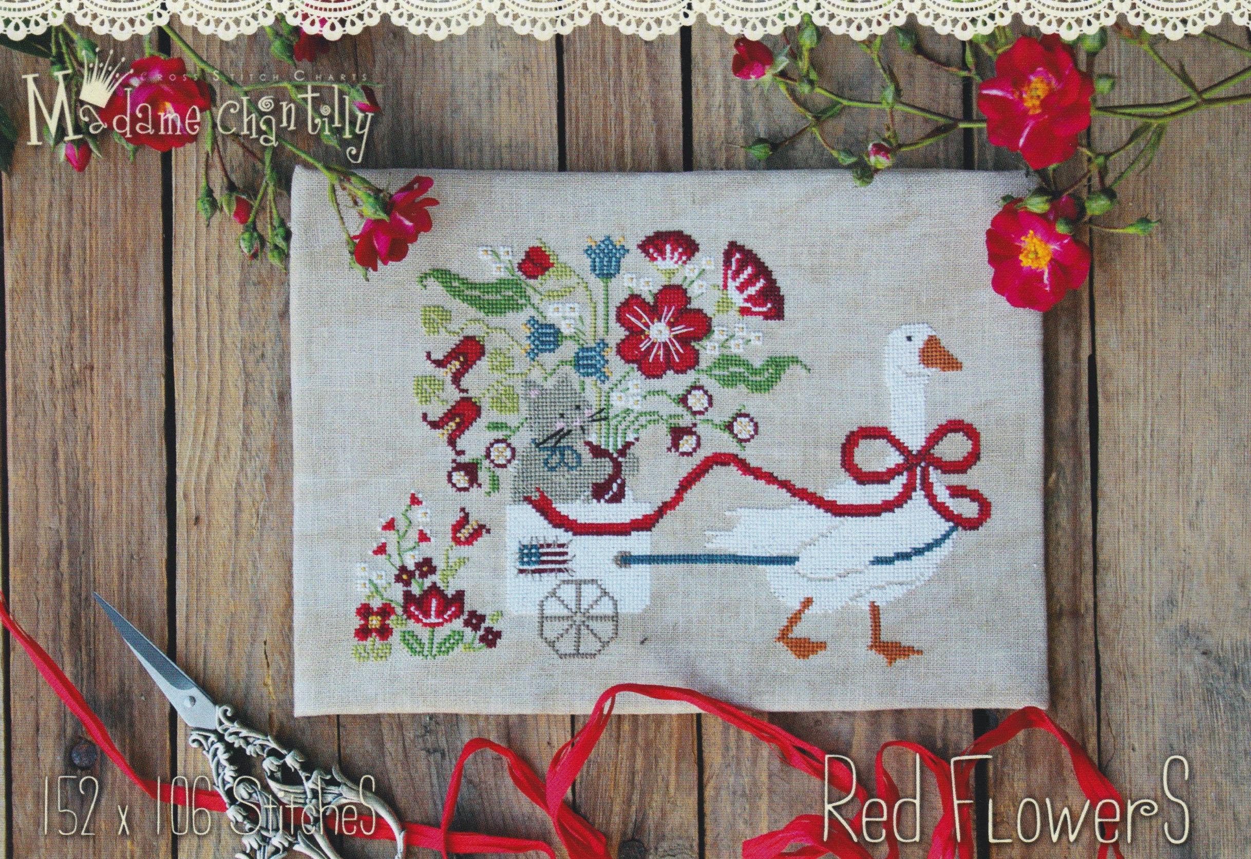 Red Flowers - Patriotic Cross Stitch Pattern
