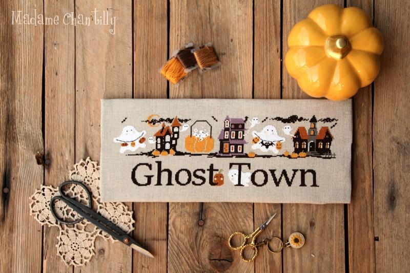 Ghost Town - Halloween Cross Stitch Pattern, zoomed in. Select this picture to zoom back out.