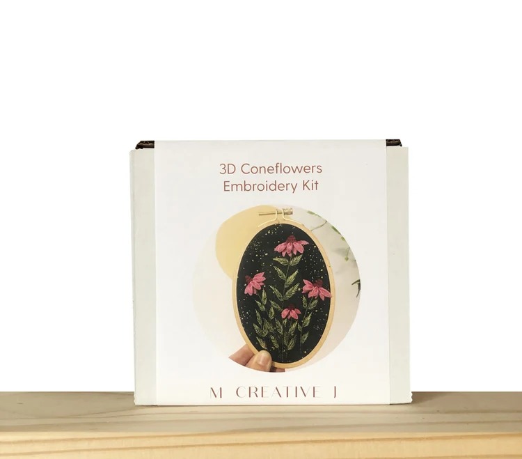 Coneflowers - 3D Embroidery Kit, different perspective #2, zoomed in. Select this picture to zoom back out.