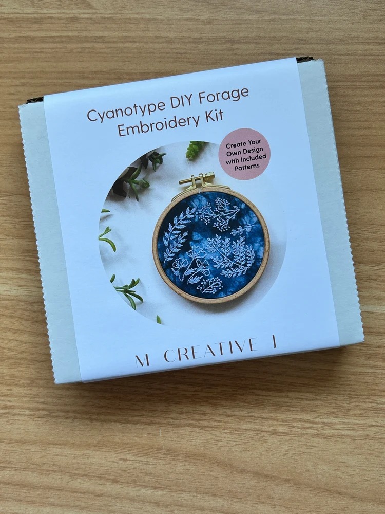 Cyanotype DIY Forage - Embroidery Kit, different perspective #1, zoomed in. Select this picture to zoom back out.