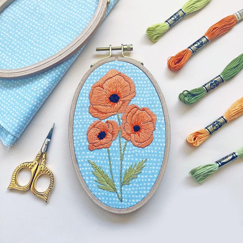 Poppies - Embroidery Kit, zoomed in. Select this picture to zoom back out.
