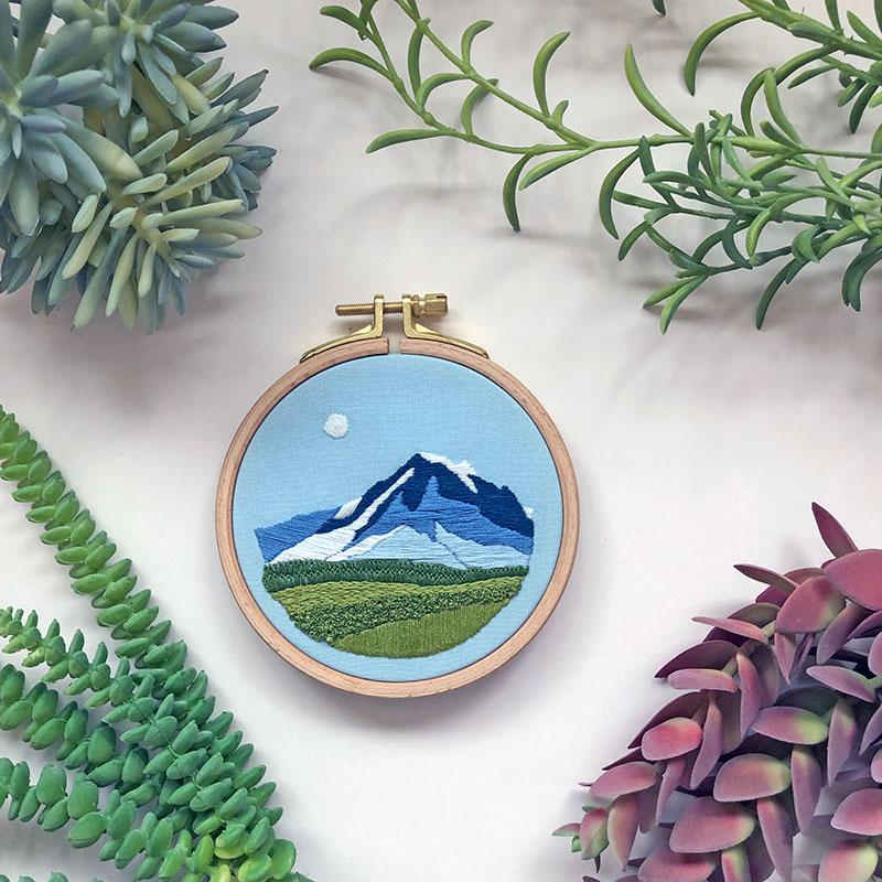 Mountain View - Embroidery Kit, zoomed in. Select this picture to zoom back out.