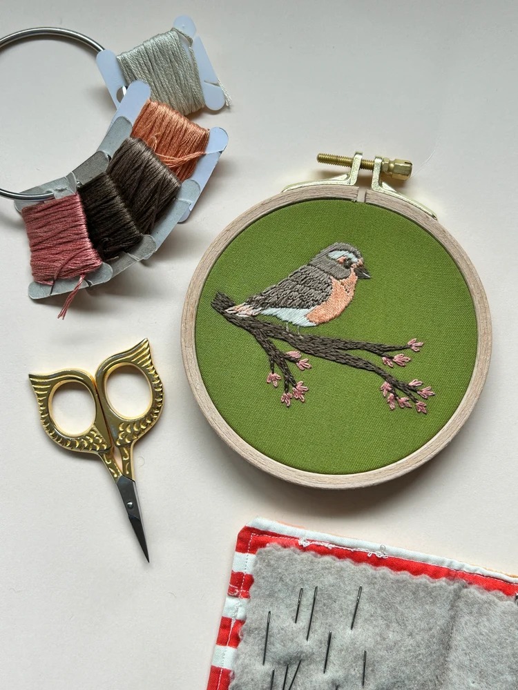 Spring Robin - Embroidery Kit, different perspective #1, zoomed in. Select this picture to zoom back out.