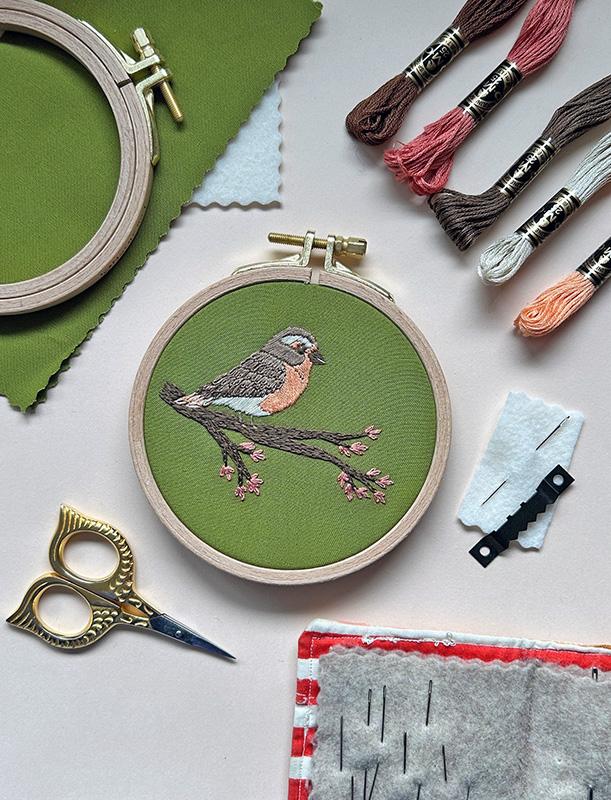 Spring Robin - Embroidery Kit, zoomed in. Select this picture to zoom back out.