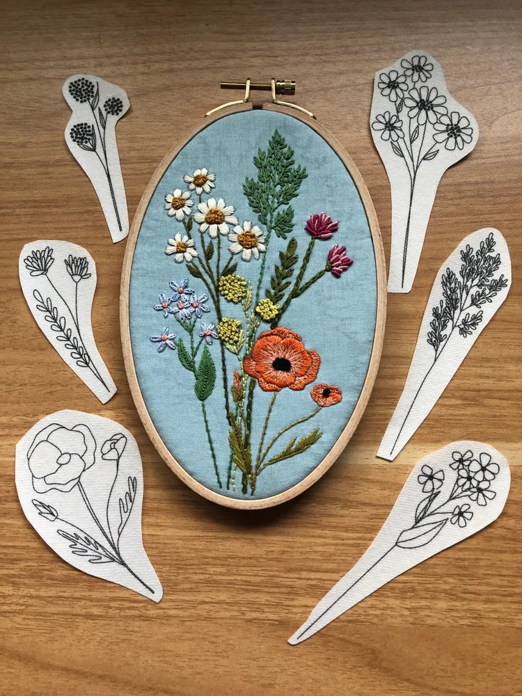 Stick & Stitch Wildflower Stems - Embroidery Patterns, zoomed in. Select this picture to zoom back out.