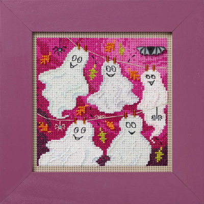Ghost Line - Halloween Beaded Cross Stitch Kit, zoomed in. Select this picture to zoom back out.