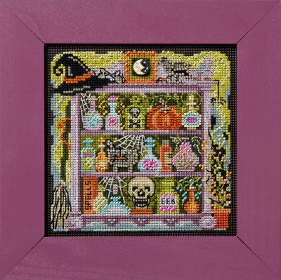 Witchy Apothecary - Halloween Beaded Cross Stitch Kit, zoomed in. Select this picture to zoom back out.