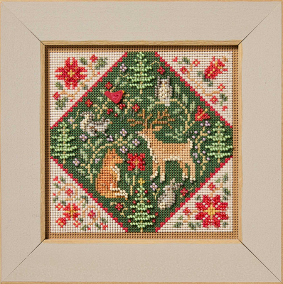 Forest Folk Art - Beaded Christmas Cross Stitch Kit, zoomed in. Select this picture to zoom back out.