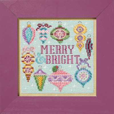 Merry & Bright - Beaded Christmas Cross Stitch Kit, zoomed in. Select this picture to zoom back out.