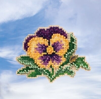 Tricolor Pansy - Beaded Cross Stitch Kit