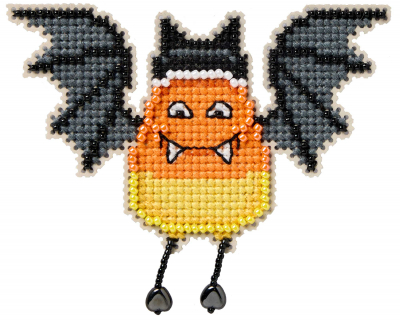 Batty Corn (2026) - Halloween Beaded Cross Stitch Kit, zoomed in. Select this picture to zoom back out.