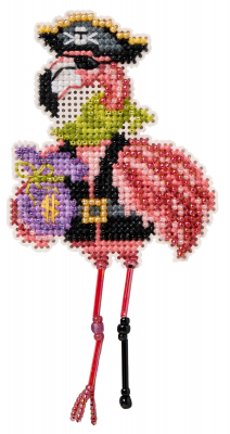 Pirate Flamingo (2026) - Halloween Beaded Cross Stitch Kit, zoomed in. Select this picture to zoom back out.