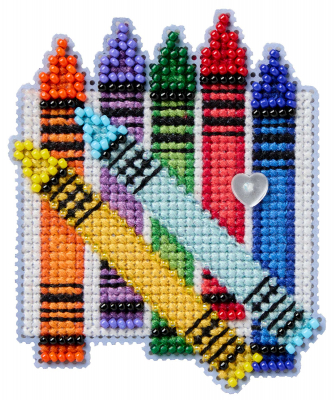Colorful Crayons (2026) - Beaded Cross Stitch Kit, zoomed in. Select this picture to zoom back out.