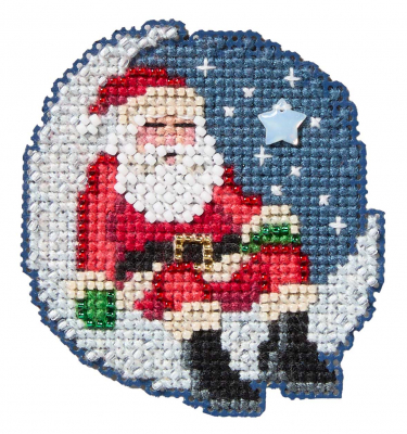 Sleepy Santa - Beaded Christmas Cross Stitch Kit, zoomed in. Select this picture to zoom back out.