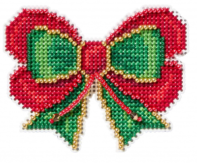 Holiday Bow - Beaded Christmas Cross Stitch Kit, zoomed in. Select this picture to zoom back out.