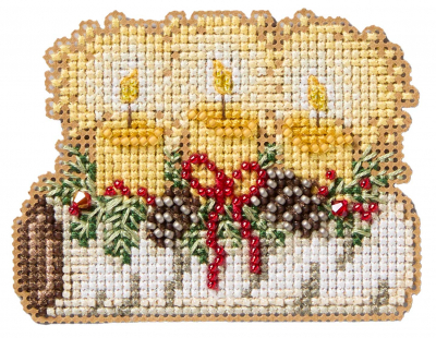 Yule Log - Beaded Christmas Cross Stitch Kit, zoomed in. Select this picture to zoom back out.