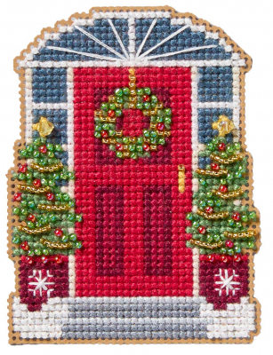 Door Decor - Beaded Christmas Cross Stitch Kit, zoomed in. Select this picture to zoom back out.