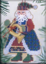 French Horn Santa (2009) - Beaded Cross Stitch Kit