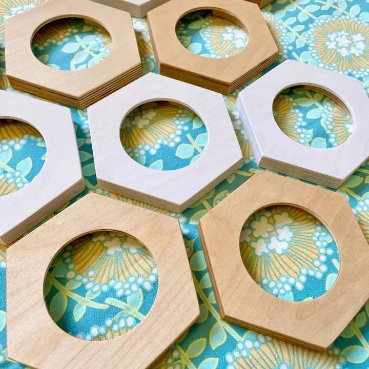 Hexagon Embroidery Hoop Frame For 4" Hoops - Walnut  , different perspective #1, zoomed in. Select this picture to zoom back out.