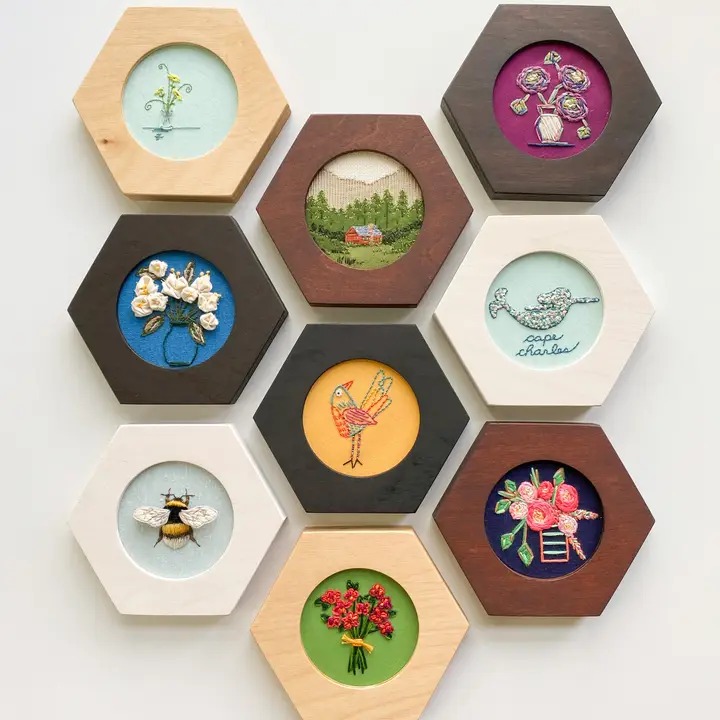 Hexagon Embroidery Hoop Frame For 4" Hoops - Walnut  , different perspective #2, zoomed in. Select this picture to zoom back out.