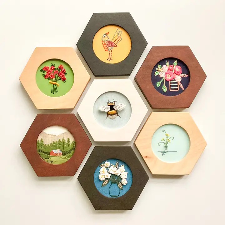 Hexagon Embroidery Hoop Frame For 3" Hoops - Caramel , zoomed in. Select this picture to zoom back out.