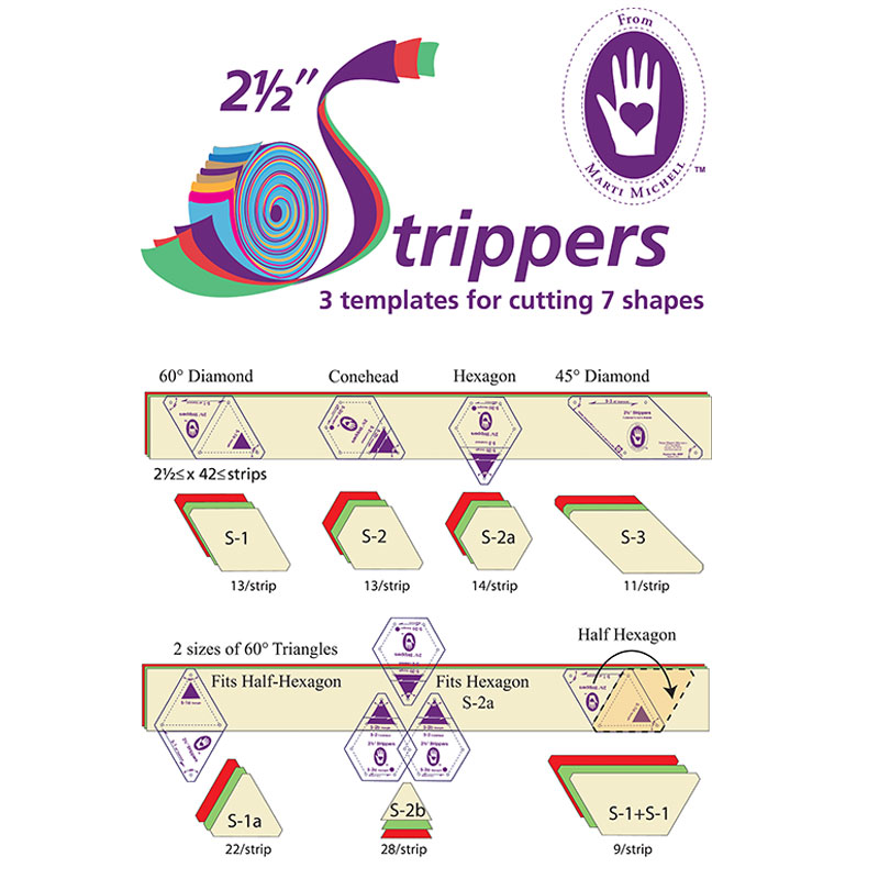 2.5" Stripper Quilt Templates for English Paper Piecing, zoomed in. Select this picture to zoom back out.