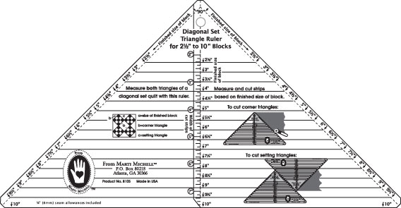 Diagonal Set Triangle Blocks - Quilting Ruler 2.5" - 10&