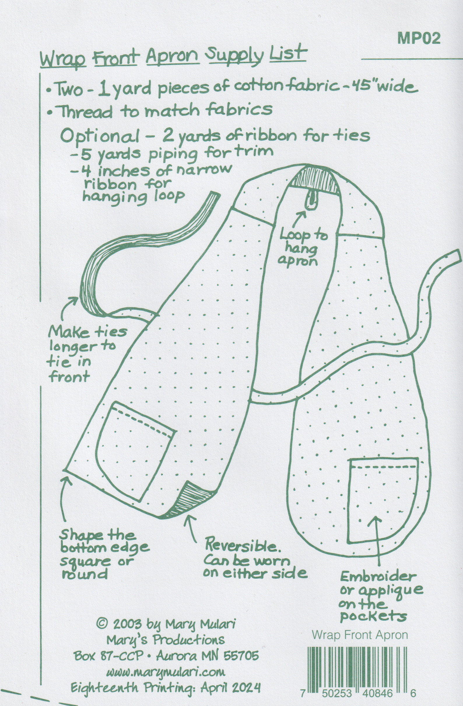 Wrap Front Apron - Quilt Pattern