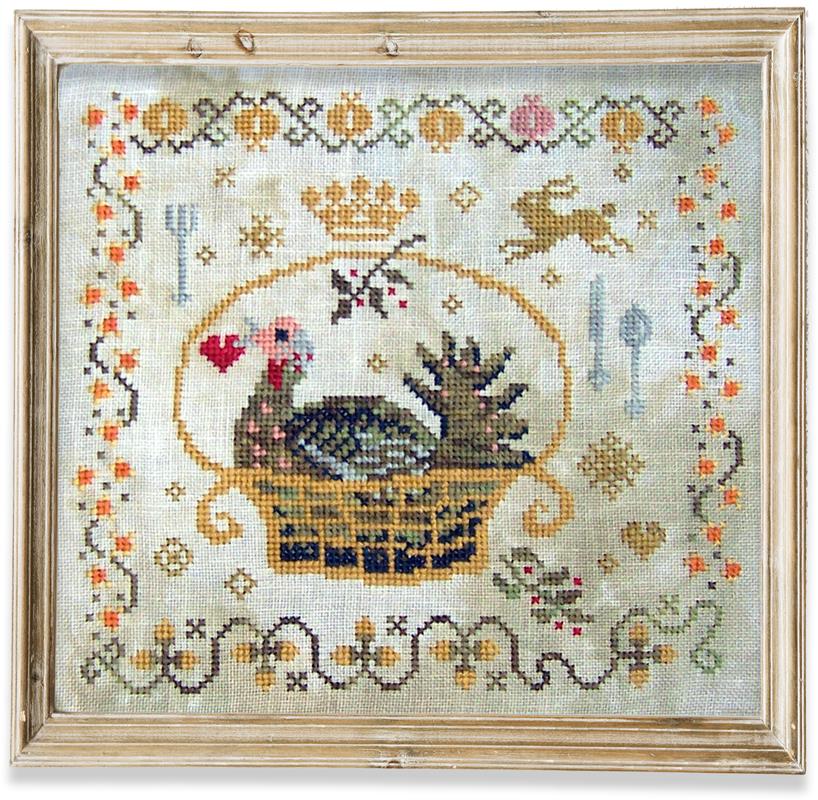 Turkey In A Basket - Thanksgiving Cross Stitch Pattern